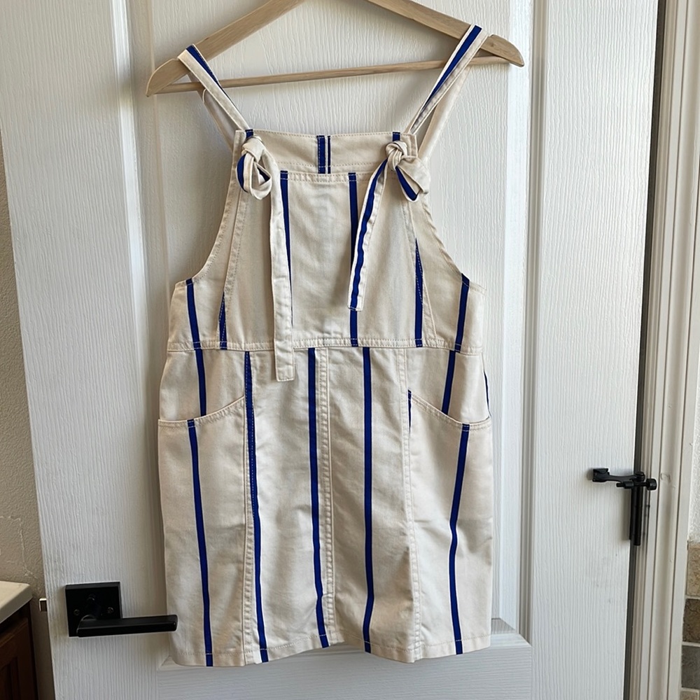 Cream and blue Overall Dress